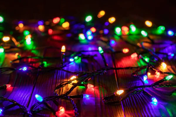 Sfondo Natalizio Con Luci Spazio Testo Libero Luci Natale Confine — Foto Stock