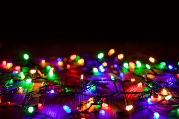 Sfondo Natalizio Con Luci Spazio Testo Libero Luci Natale Confine — Foto Stock