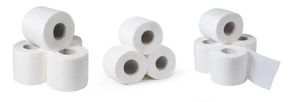 Set Rollos Papel Higiénico Blanco Aislados Sobre Fondo Blanco — Foto de Stock