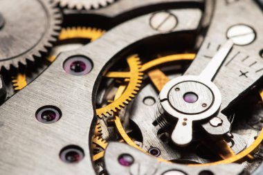 Clockwork İsviçre mahsulü saat. Yakın plan. makro