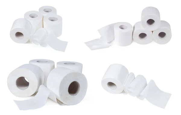stock image set of toilet paper on white background.