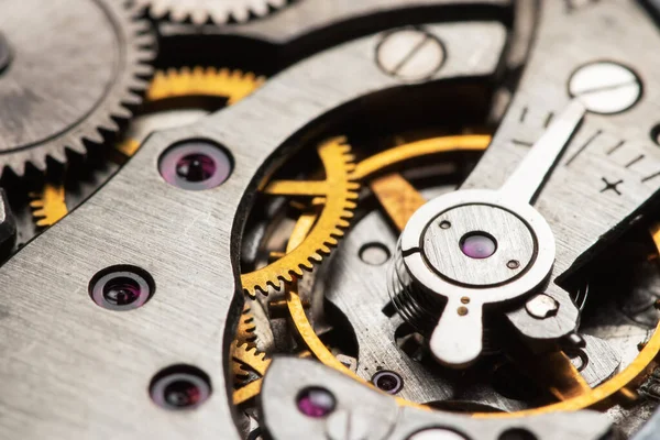 Clockwork Swiss Vintage Watch Close Macro — Fotografia de Stock