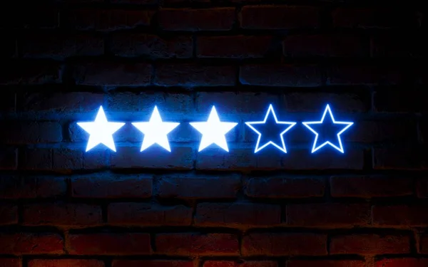 The concept of rating on the Internet. Three stars. 3d illustration.