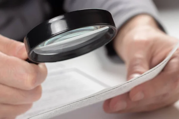 Man Looking Magnifying Glass Documents — Stock Photo, Image