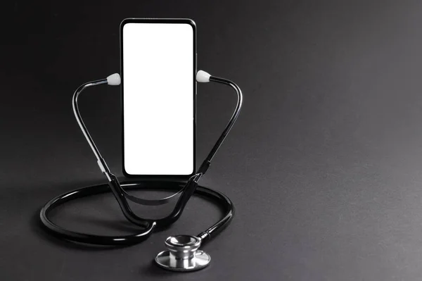 Mockup Van Telefoon Met Stethoscoop Controleert Gezondheid Online Medische Kliniek — Stockfoto