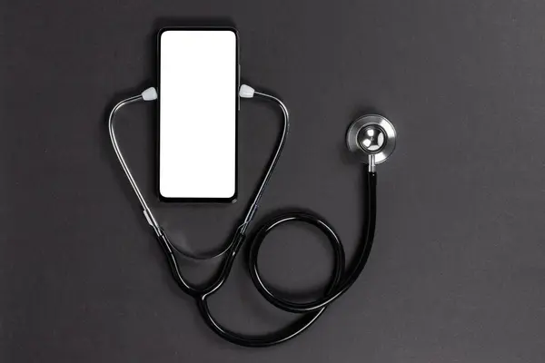 Mockup Van Telefoon Met Stethoscoop Controleert Gezondheid Online Medische Kliniek — Stockfoto