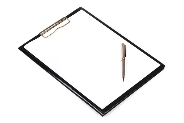 Schwarzes Tablet Mit Leerem Papier Und Stift Auf Weißem Hintergrund — Stockfoto
