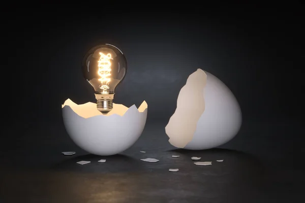 Innovation Bright Ideas Light Bulb Hatching Egg Shell — Stock Photo, Image