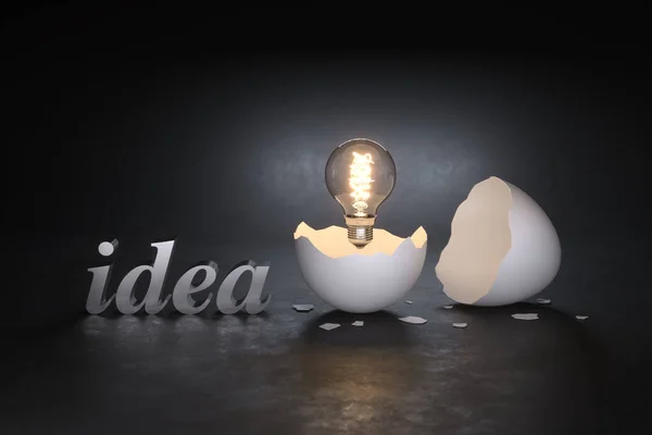 Idea concept. Broken egg the and lamp is pulled out