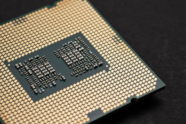 Cpu Ouro Pinos Microchip Tecnologia Componente Computador Processador Macro Fotografia — Fotografia de Stock
