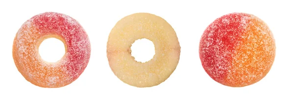 Süßigkeiten Pfirsich Ring Gummibonbons Auf Dem Weißen Hintergrund — Stockfoto
