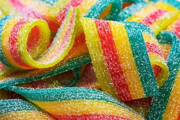 Rainbow Sour Jelly Candies Strips Sugar Sprinkle — Stock Photo, Image