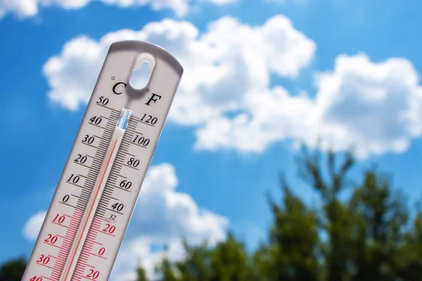 Thermomètre Chaleur Estivale Réchauffement Climatique Concept Changement Climatique — Photo