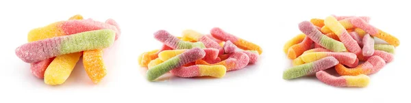Colorful Jelly Worms Sugar Isolated White Background Gummy Candies Snakes — Stock Photo, Image