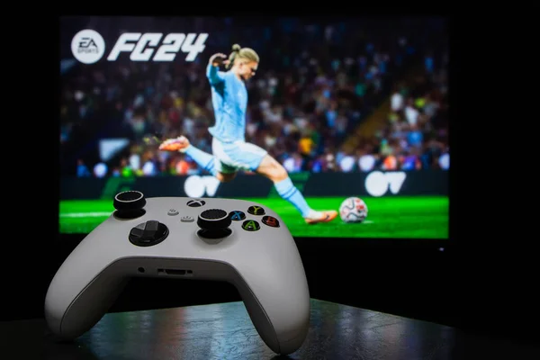 stock image EA FC 24 with xbox controller on TV screen, 28, september, 2023, Dnipro, Ukraine.