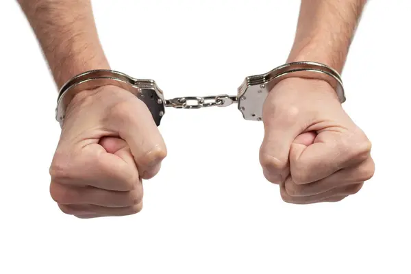 Man Hands Handcuffs White Background Isolated Royalty Free Stock Images