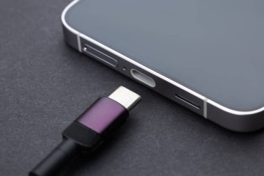 USB tip C kablo şarj cihazı ve telefonun port numarası.