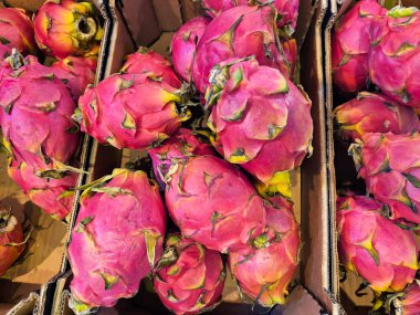 Taze kırmızı-pembe ejderha meyvesi veya pitaya arka planı.