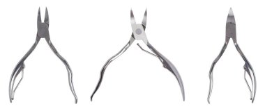 Metal manikürcüler, beyaz bir arka planda izole edilmiş..