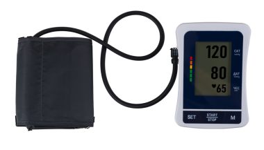 Modern tonometre mavi arkaplanda, basınç 120 ila 80 arası..