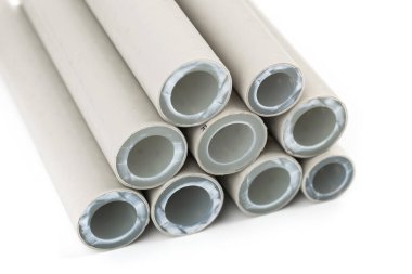 Various polypropylene pipes for soldering on white.