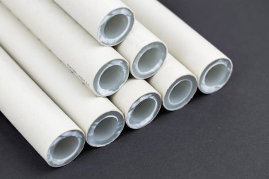 polypropylene pipes. pvc pipes for soldering close up.