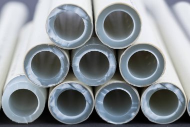 polypropylene pipes. pvc pipes for soldering close up.