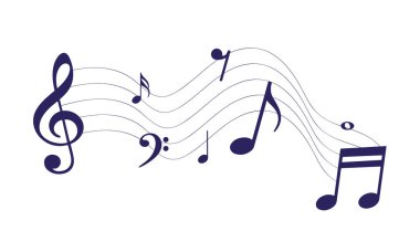 Girdaplı müzik notaları, müzikal arka plan, vektör illüstrasyonu.