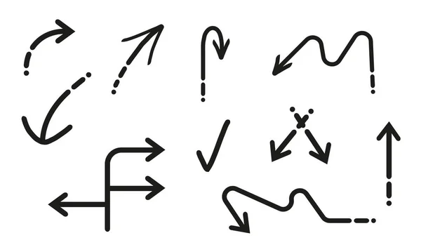 Freccia Disegnata Mano Set Frecce Direzioni Diverse Sfondo Bianco Illustrazione — Vettoriale Stock