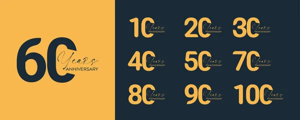 Set Jahrestag Gelb Farbe Logotyp Stil Mit Handschrift Auf Schwarzem — Stockvektor