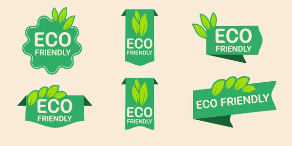 Set Eco Friendly Icons Organic Natural Food Labels — Stock Vector
