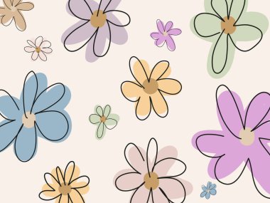 Renkli çiçeklerle bahar deseni. Anneler Günü, Kadınlar Günü ve Sevgililer Günü geçmişi. Vektör