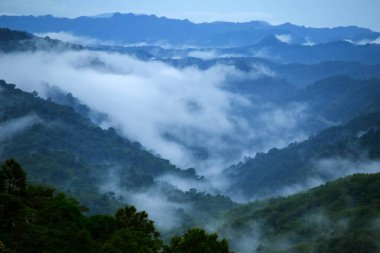 Sisli bulutlar dağların üzerinde süzülür