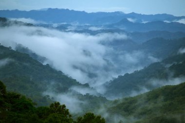Sisli bulutlar dağların üzerinde süzülür