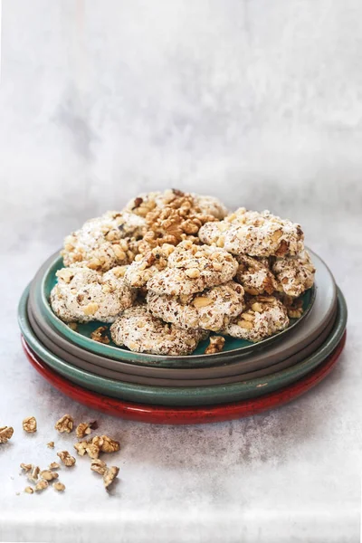 Walnut Meringue Crescent Cookies Plate Ready Eat Traditional Christmas Cookies — Stock Photo, Image