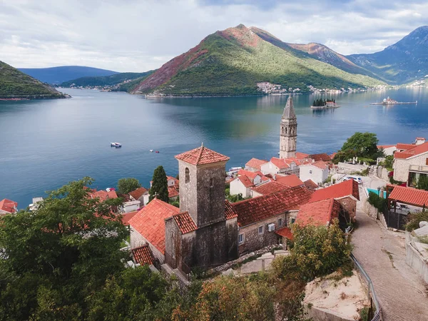 Luftaufnahme Der Historischen Stadt Perast Der Bucht Von Kotor Montenegro — Stockfoto