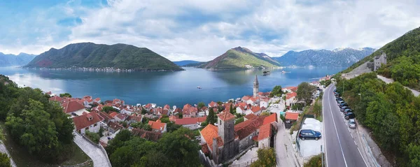 Luftaufnahme Der Historischen Stadt Perast Der Bucht Von Kotor Blick — Stockfoto