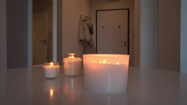 White Candles Interior Lack Electricity Aroma Candles Romance Comfort House — Wideo stockowe