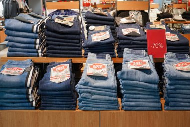 Warsaw, Poland - january, 2023: shop with jeans
