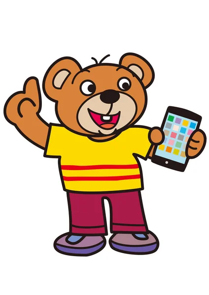 Anthropomorphic Bear Character Who Enjoys Using Smartphone — 스톡 벡터