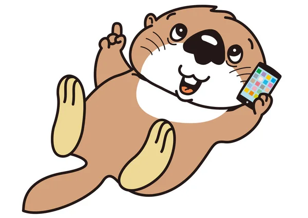 Cute Sea Otter Made Character Happy Smartphone — Stock Vector