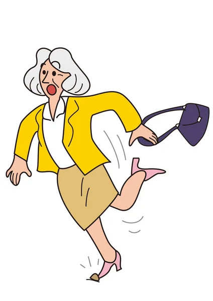 Elderly Woman Gray Hair Who Went Shopping Tripped Stone Almost — Stock Vector