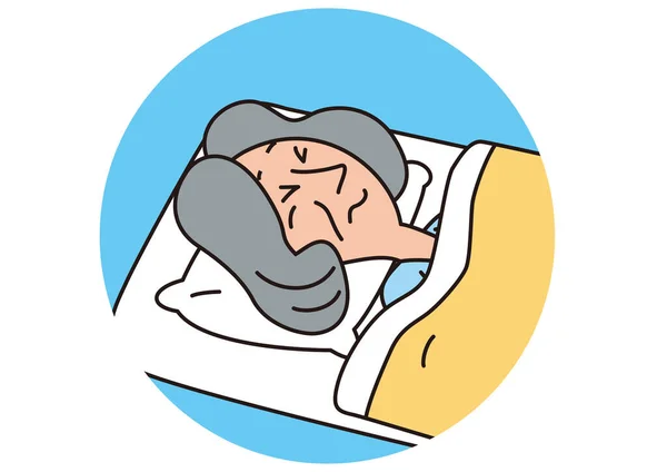 Μια Ηλικιωμένη Γυναίκα Που Είναι Άρρωστη Και Κοιμάται Ένα Στρώμα — Διανυσματικό Αρχείο