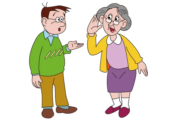 Conversation Young Man Deaf Elderly Woman — Stock Vector