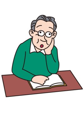 Uykunun saldırdığı bir kitabı okuyan orta yaşlı bir adam.