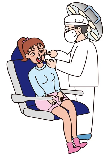 Young Woman Being Treated Dentist — Stock Vector