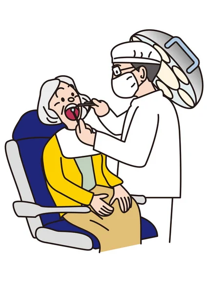 Mulher Velha Sendo Tratada Por Dentista —  Vetores de Stock