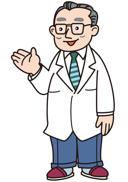 Ένας Γιατρός Φορώντας Ένα Λευκό Παλτό Εξηγώντας Χειρονομίες — Διανυσματικό Αρχείο