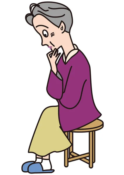 Endişeli Yaşlı Kadın Sandalyede Oturuyor Düşünüyor — Stok Vektör