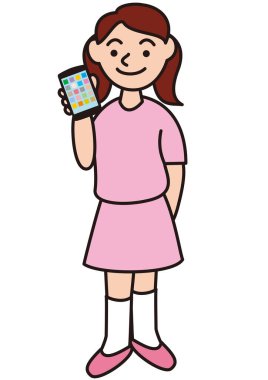 Akıllı telefonu tutan ve onu gösteren bir kız.